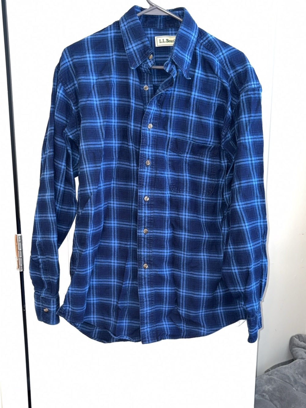 L.L. Bean Men’s Navy and Light Blue Plaid Button-Down Shirt